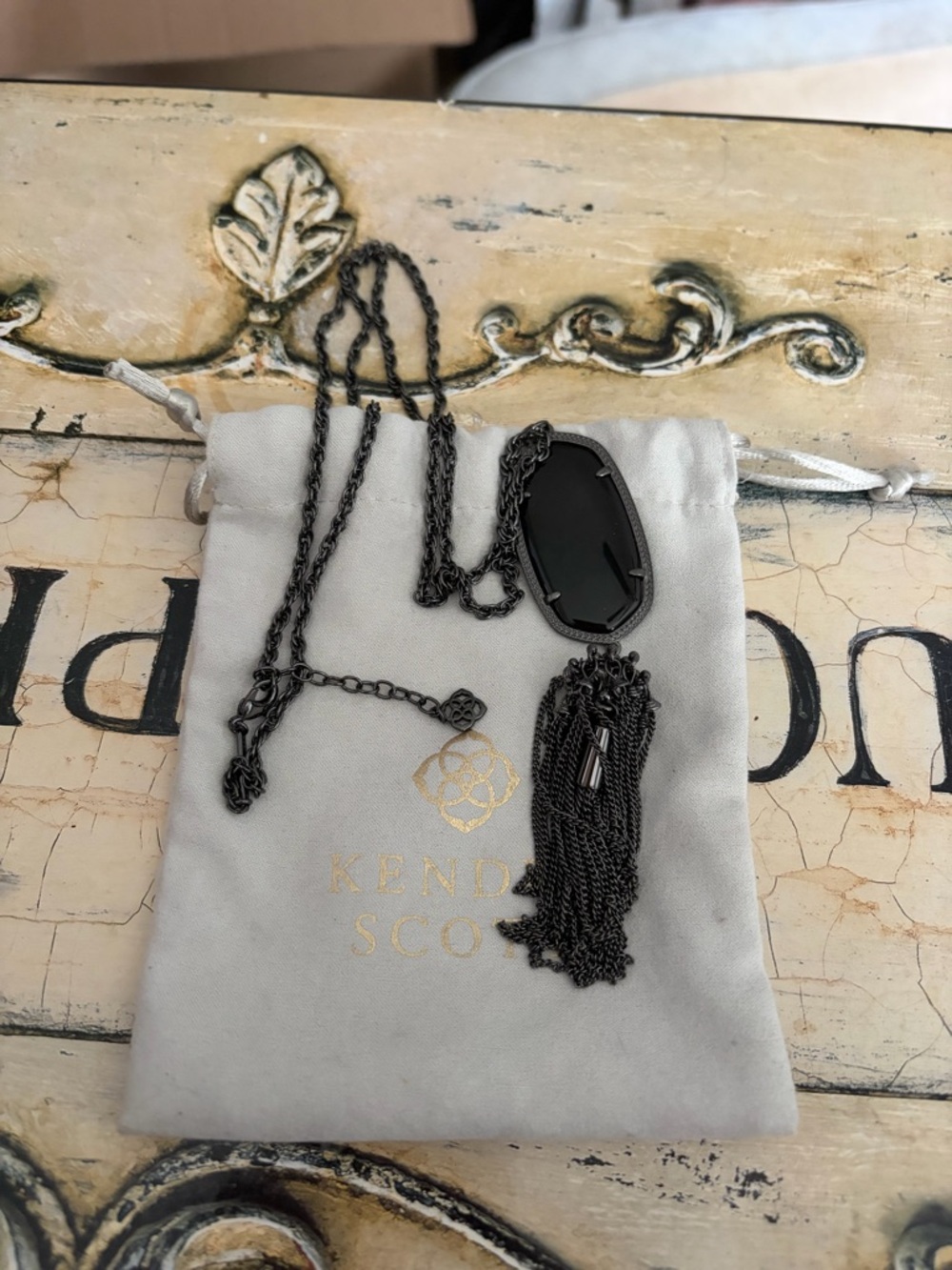Kendra Scott Black Gunmetal Tassel Pendant Necklace